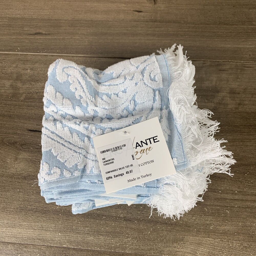 Enchante Home Fine Turkish Cotton 8-Pc. Laina White Turquoise Wash Cloth 12x12